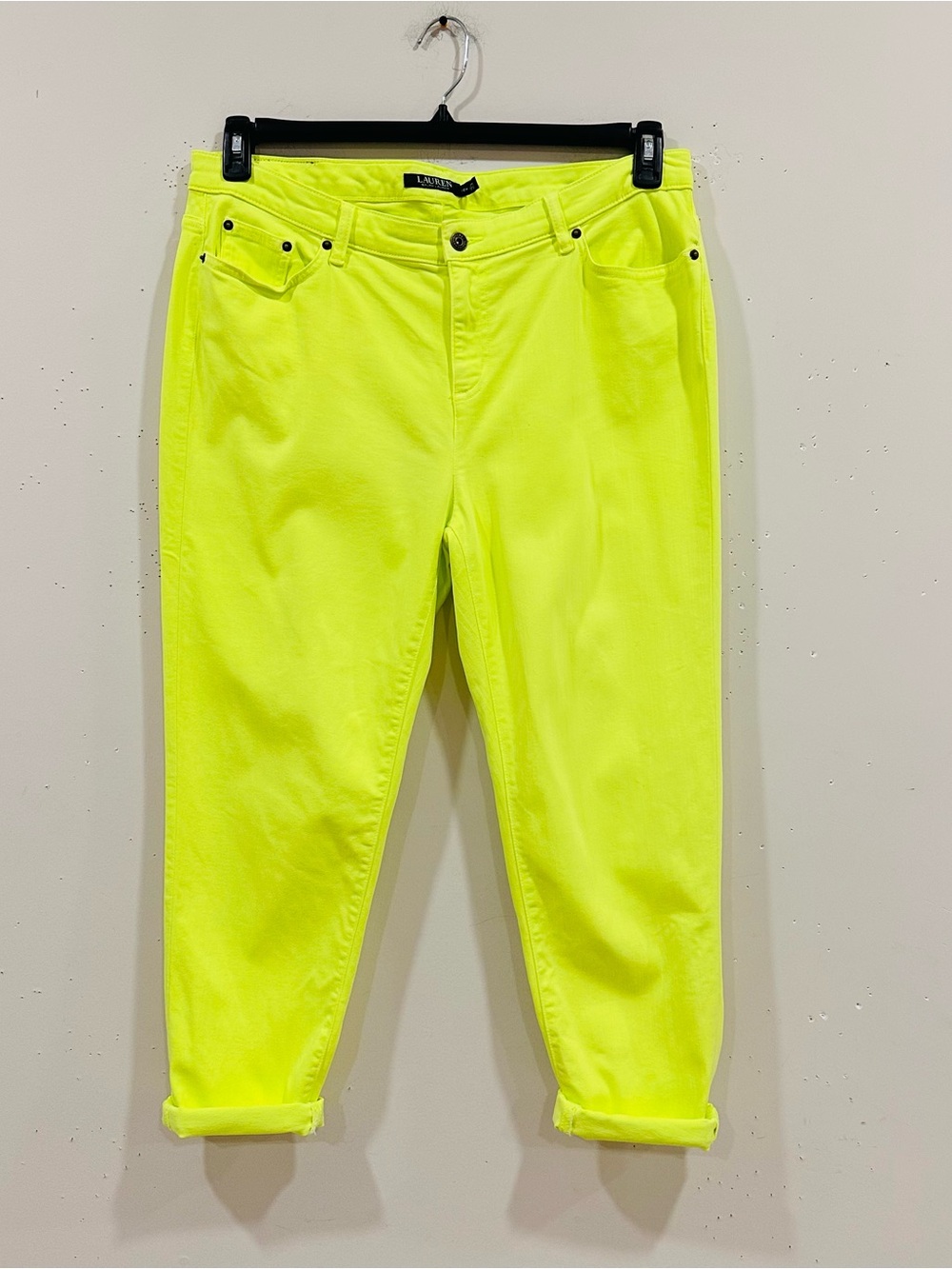 Lauren Ralph Lauren Premier Skinny Cropped Jeans Neon Yellow Green Size 16 W